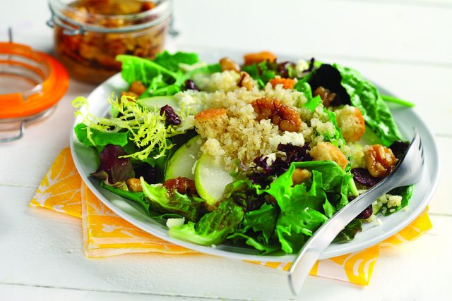 Pear Quinoa Salad with Warm Toasted Walnut Dressing