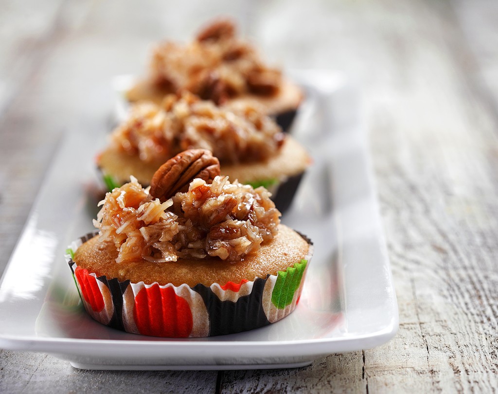 Caramel Cupcakes with Coconut Pecan Topping | www.canolaeatwell.com