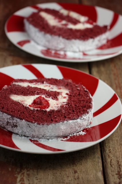 Red Velvet Cake Roll with Berry Mascarpone