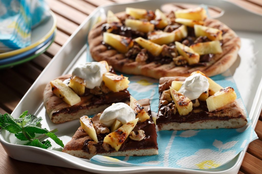 Chocolate and Grilled Pineapple Dessert Pizza