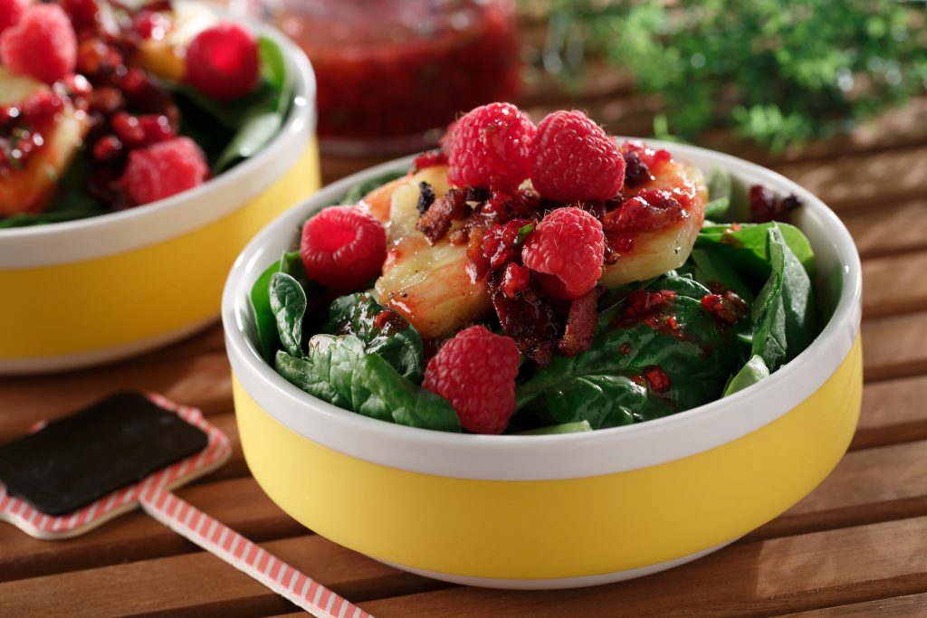 Grilled Pineapple Spinach Salad with Raspberry Basil Vinaigrette