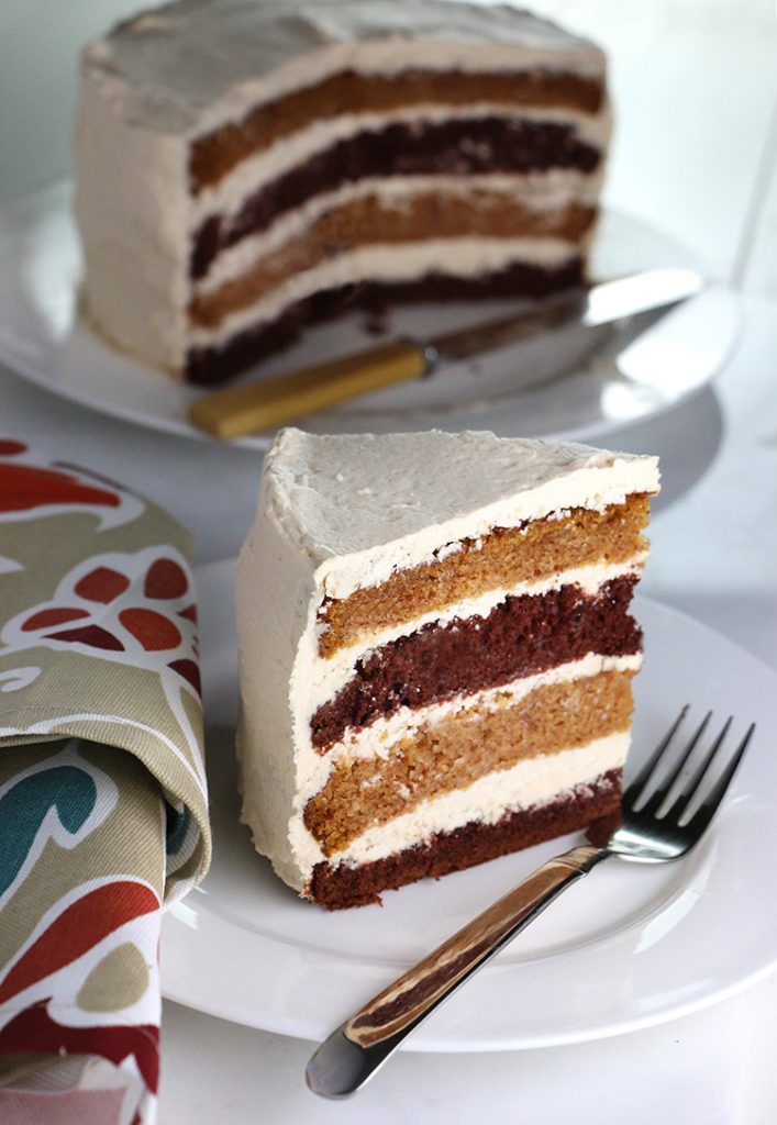 Pumpkin & Chocolate Layer Cake With Whipped Brown Sugar Frosting