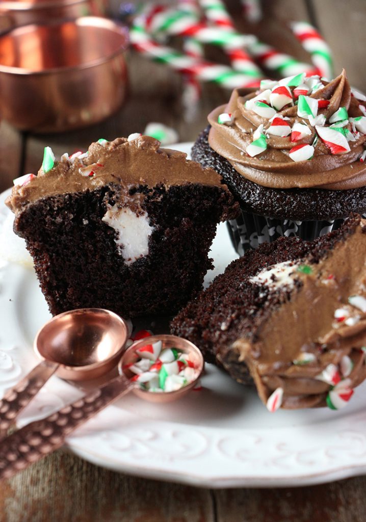 Peppermint-Filled Dark Chocolate Cupcakes