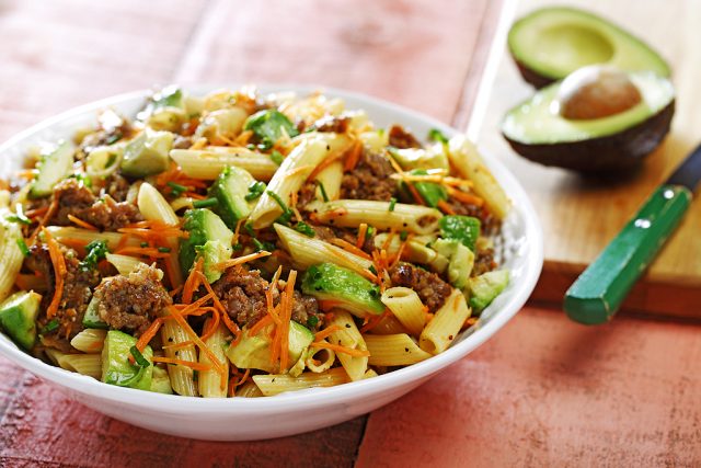 Italian Sausage, Avocado & Penne Pasta Salad in a Lime & Thyme Dressing