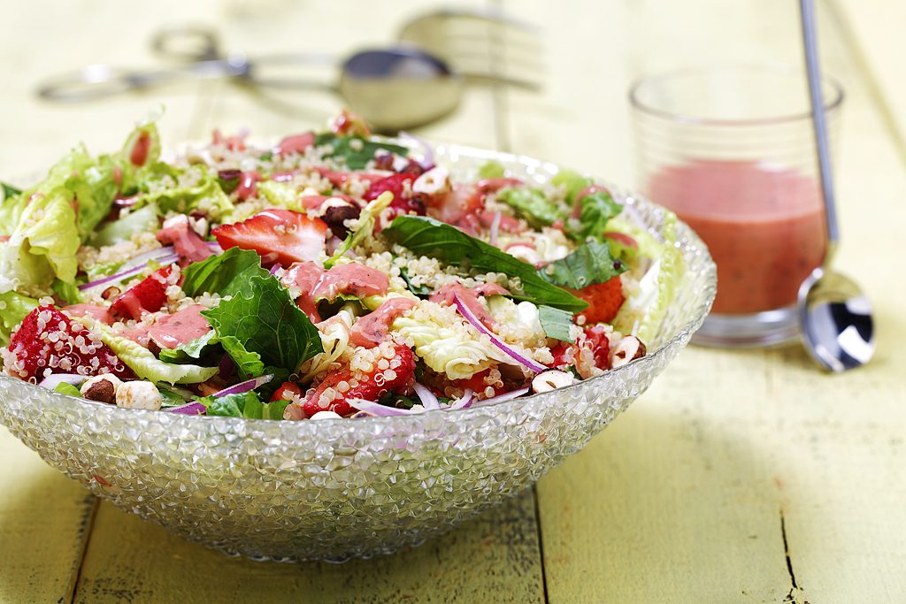 Fresh Basil, Baby Romaine & Quinoa Salad with Roasted Strawberry & Lime Dressing