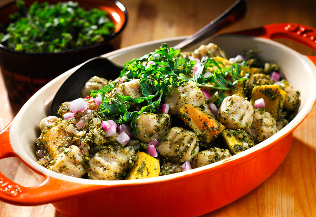 Skillet Gnocchi with Butternut Squash and Kale Pesto