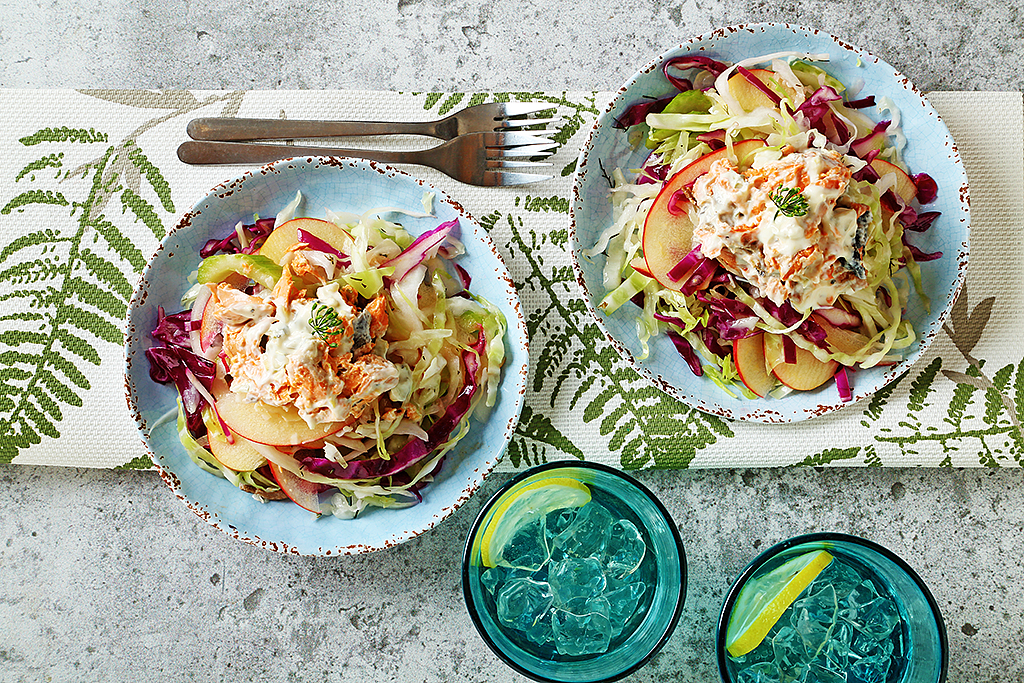 Apple and Cabbage Slaw with Salmon Salad