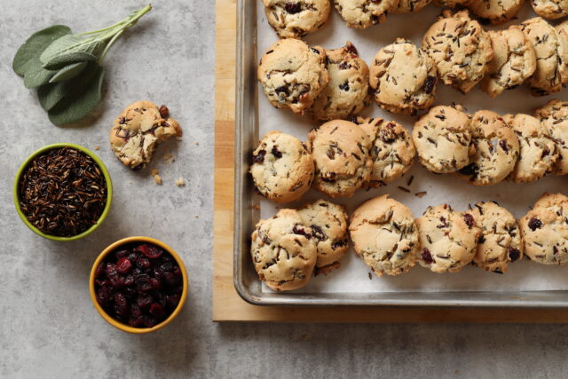 Cranberry, Sage, and Puffed Wild Rice Cookies